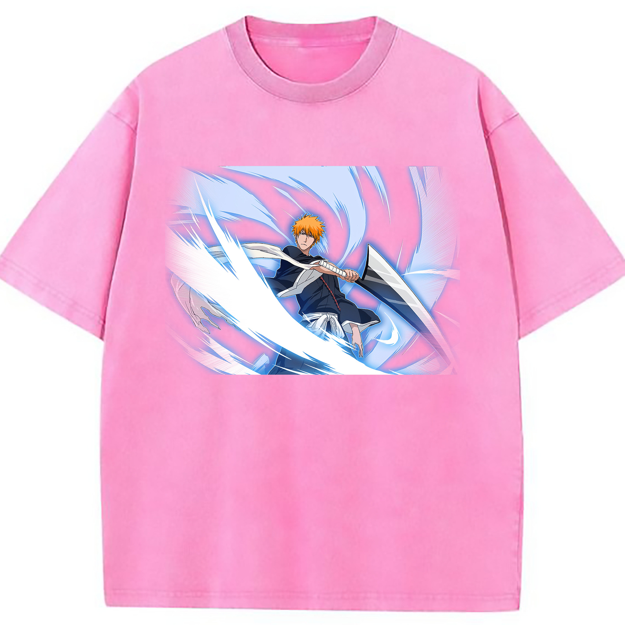 （画像用） ブリーチ 黒崎一護（くろさき いちご）BLEACH Kurosaki Ichigo 綿100% ヴィンテージ風 半袖Tシャツ（フロントプリント）